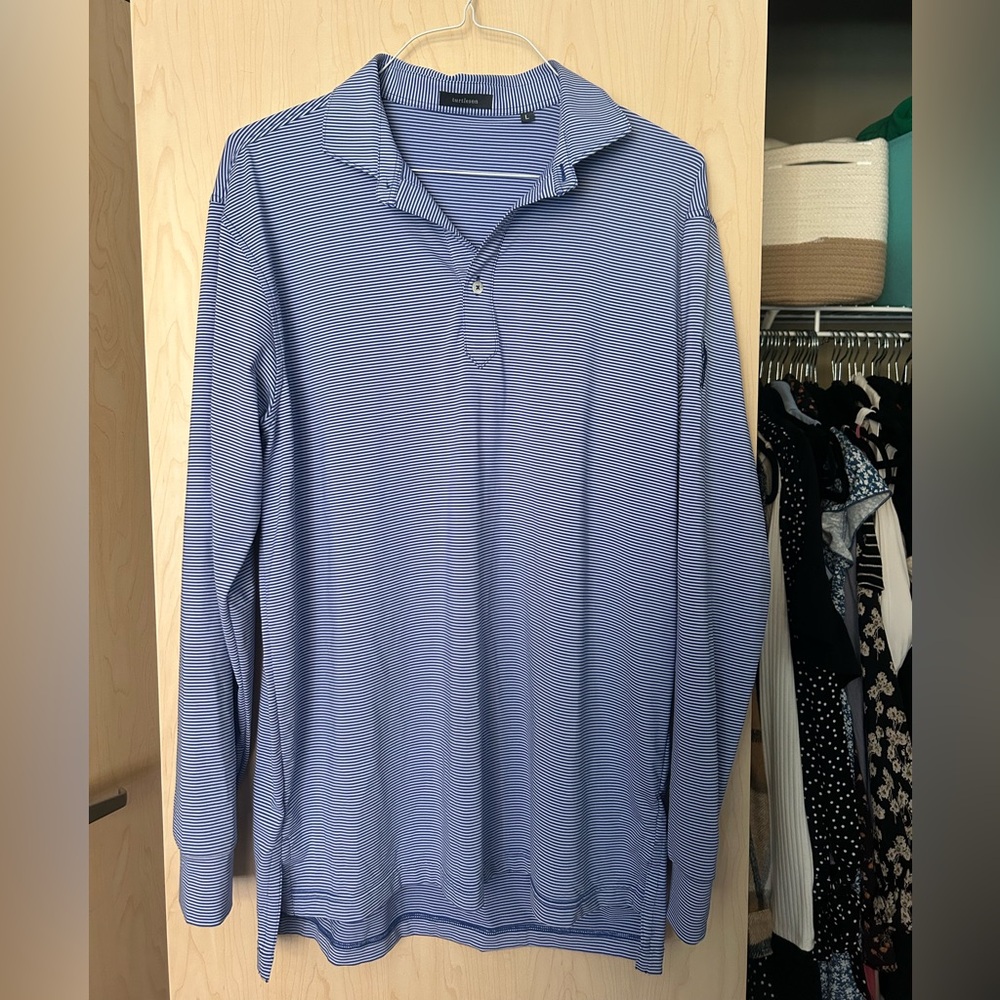 NWOT Turtleson Cooper Stripe Long Sleeve Blue Striped Men's Polo Shirt Large